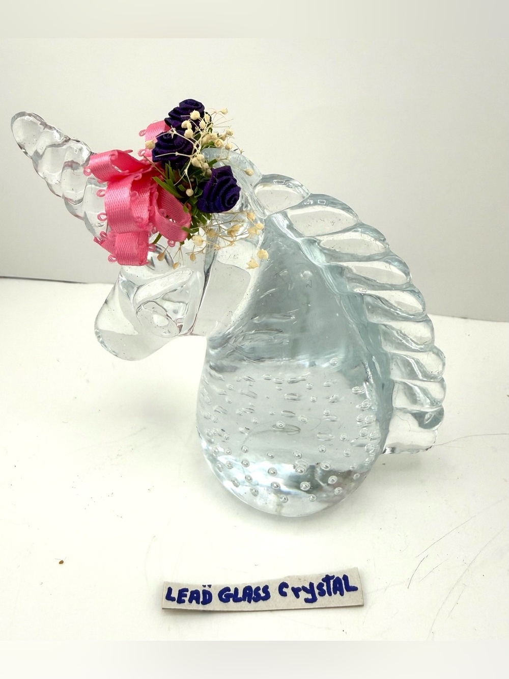 Vintage Unicorn Art Glass Clear Glass Figurine Bubbles